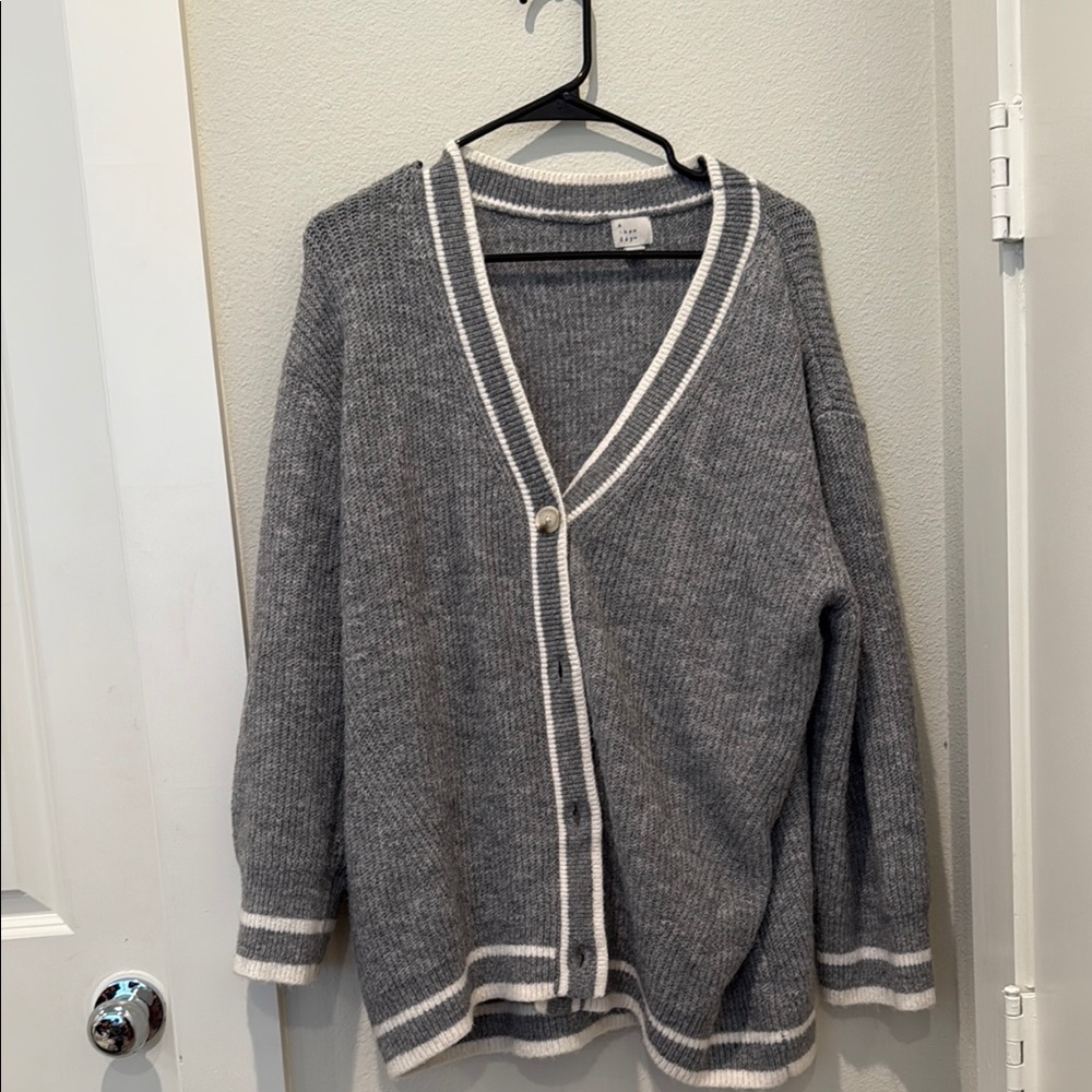 Gray Women's cardigan with White Trim